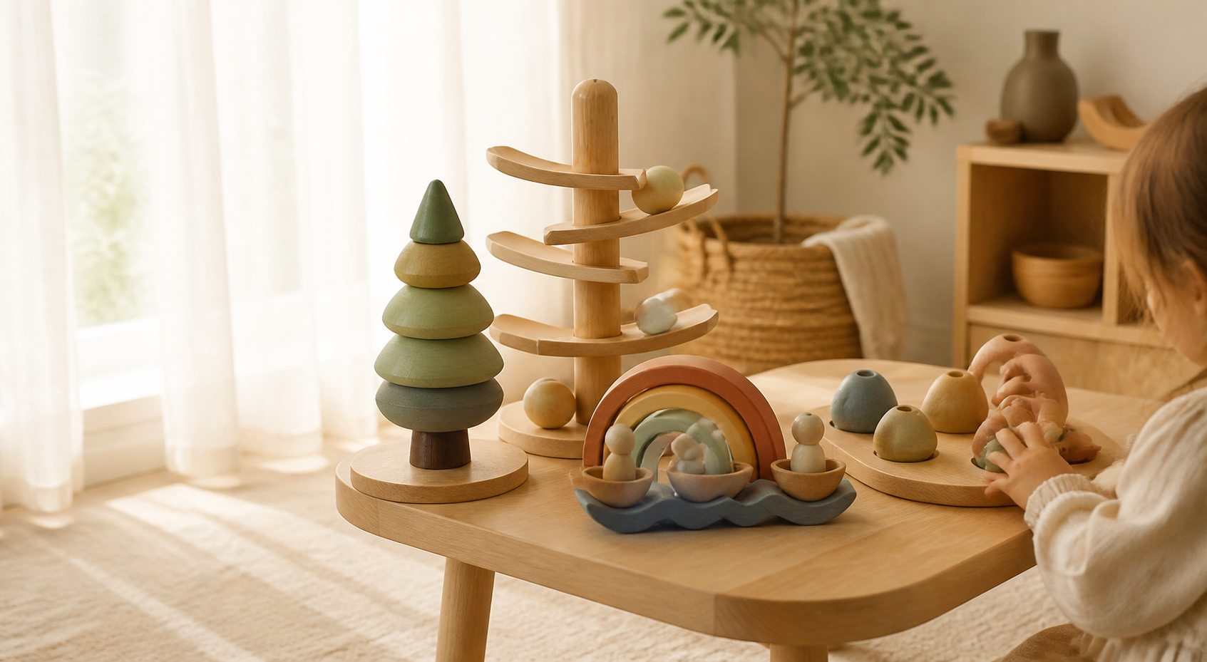 Warm wooden toy playroom